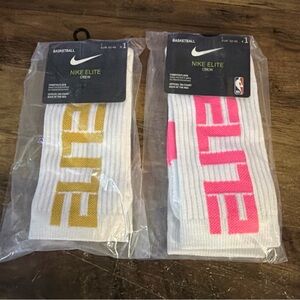 Nike Elite Crew Socks - White with Gold and Pink Designs. Two pair